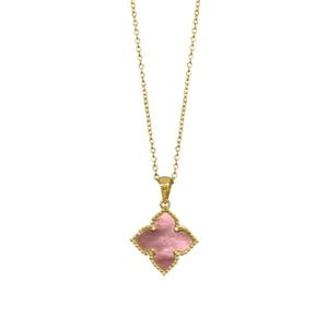 Brand New Adornia 14K Yellow Gold Plated Pink Mother of Pearl Flower Pendant N…